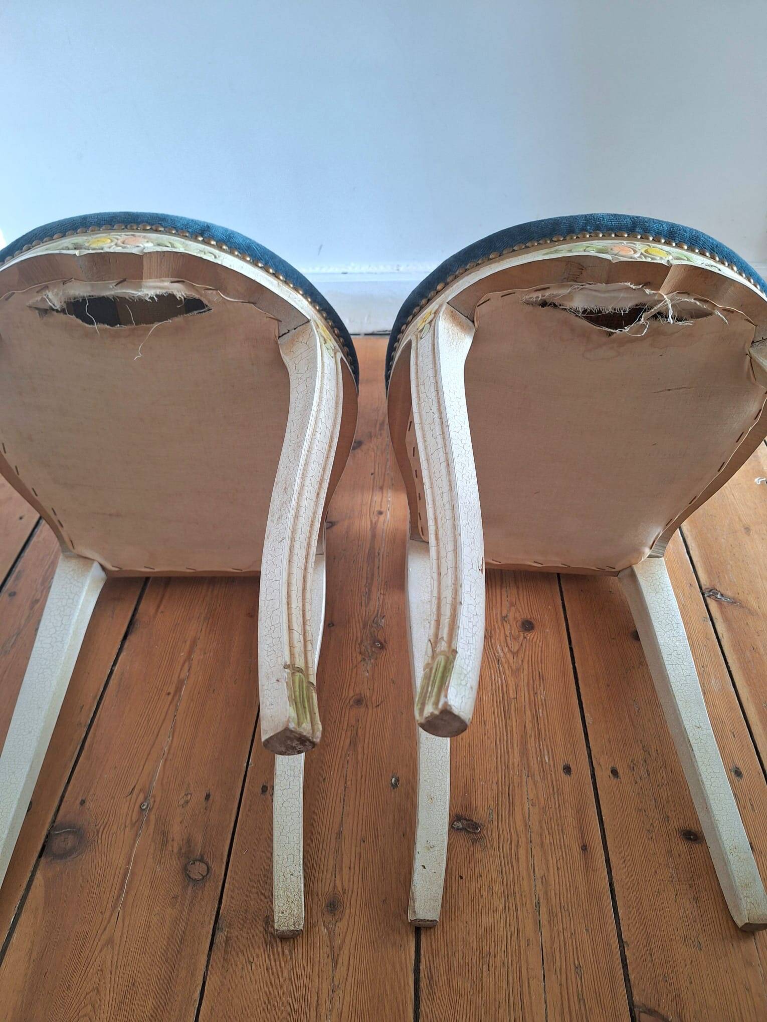 Pair of antique medallion chairs, boudoir seats in Louis XV style.