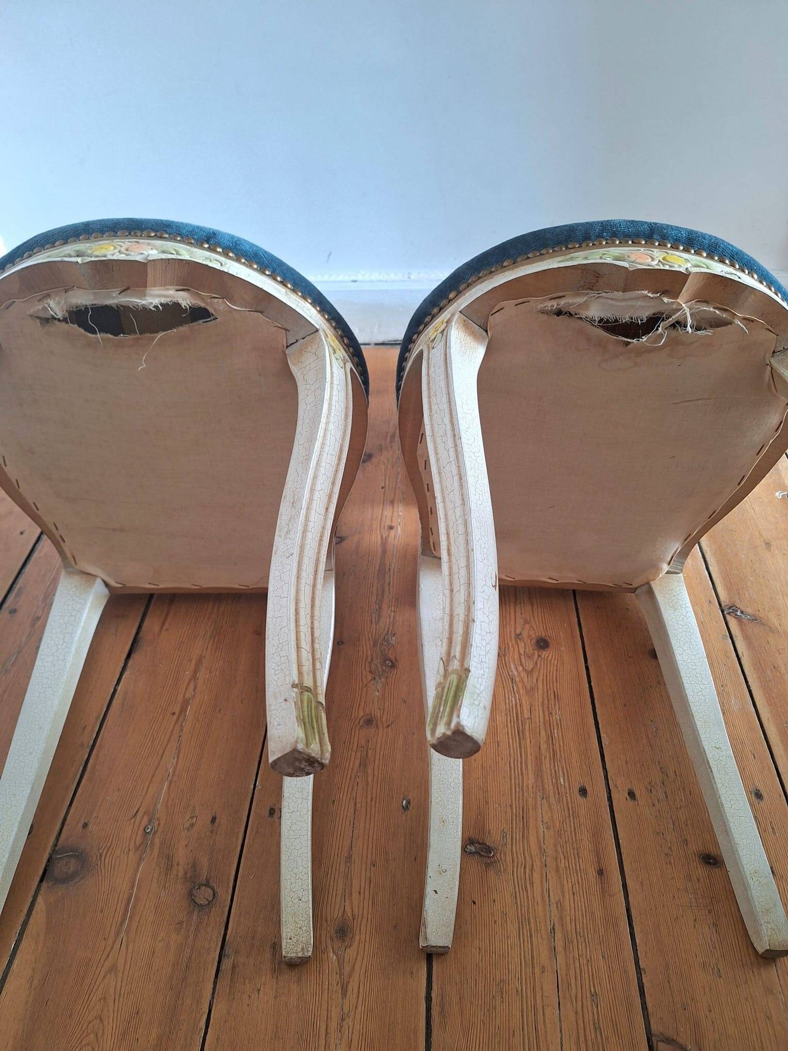 Pair of antique medallion chairs, boudoir seats in Louis XV style.