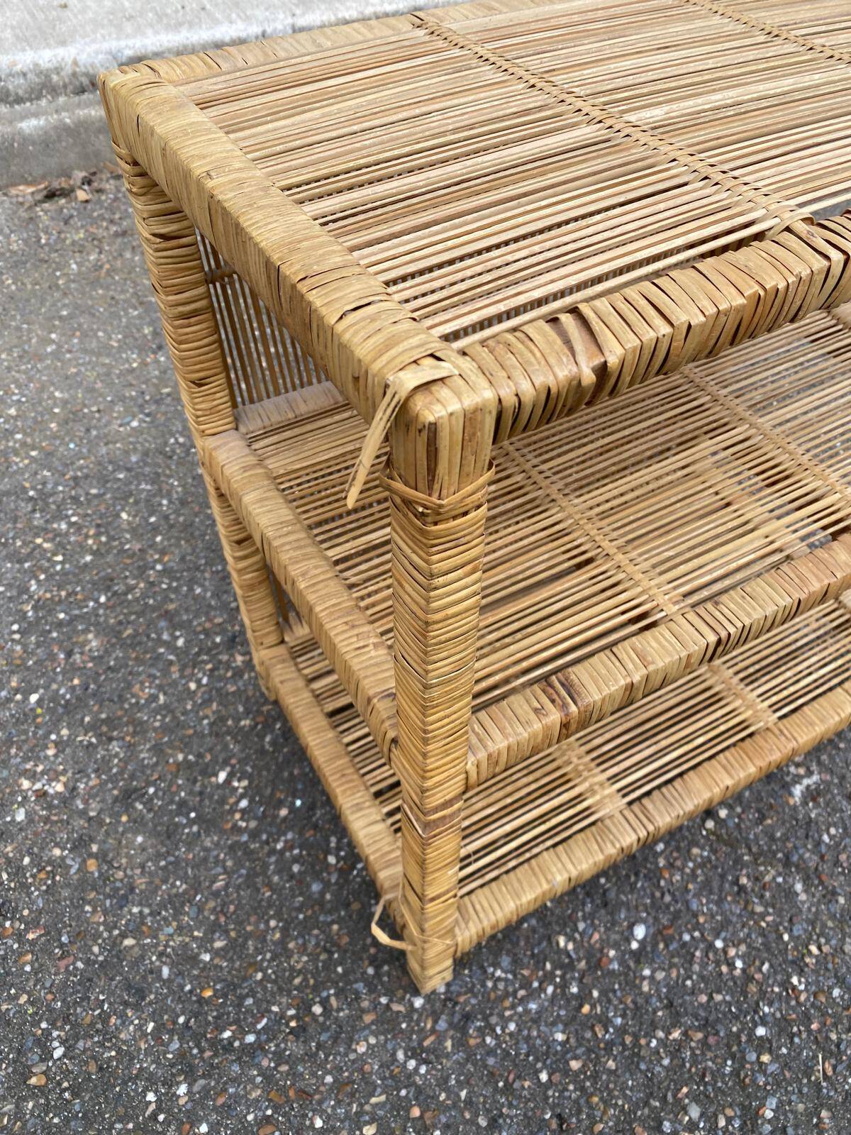 Vintage shelf in rattan and wicker 51cm