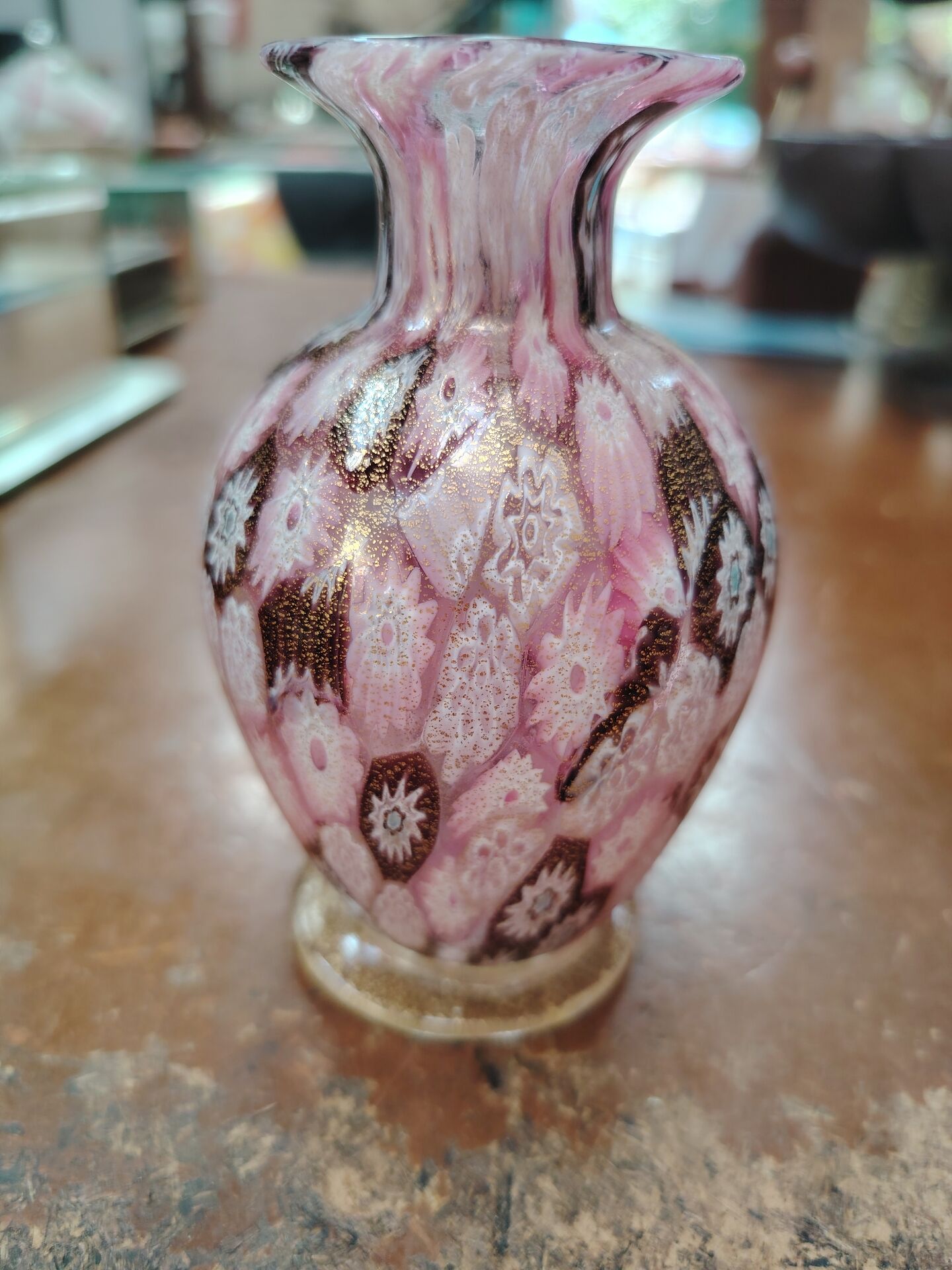 Small Murano Millefiori soliflore vase with gold inclusions – 1960