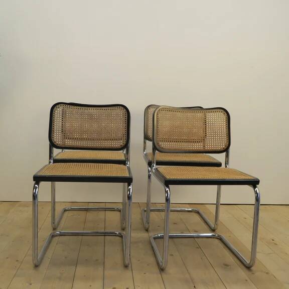 Set of 4 black rattan and metal chairs, Denmark 1960.