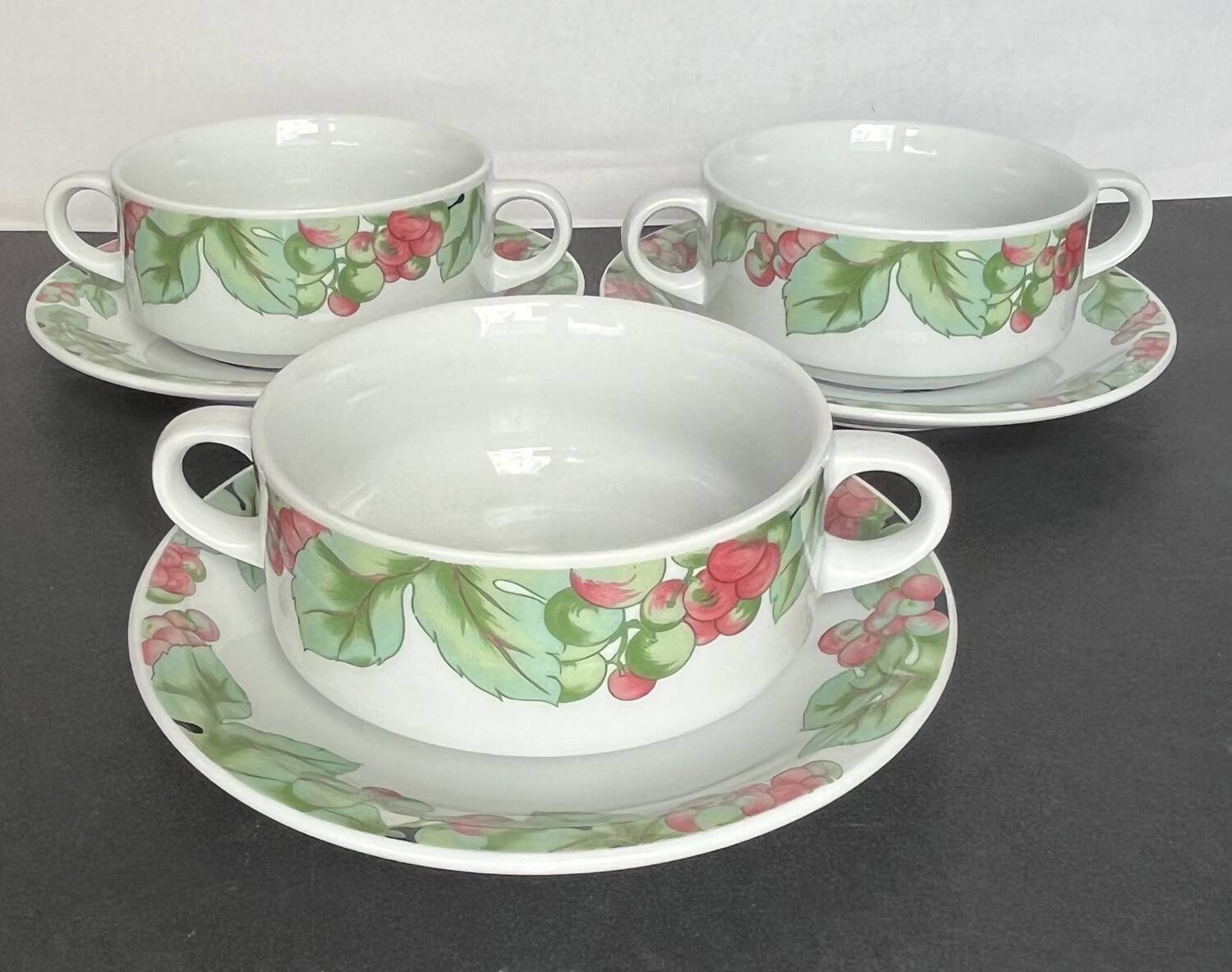 3 porcelain bowls + saucers