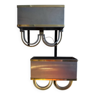 Pair of stainless steel and brass wall lights