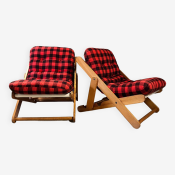 Pair of pine armchairs by Pierre Beguet 1970