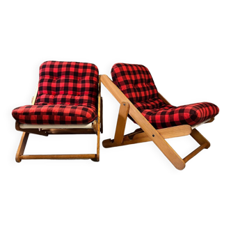 Pair of pine armchairs by Pierre Beguet 1970