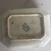 Old faience sugar bowl base with a patinated blue floral pattern from Digoin.