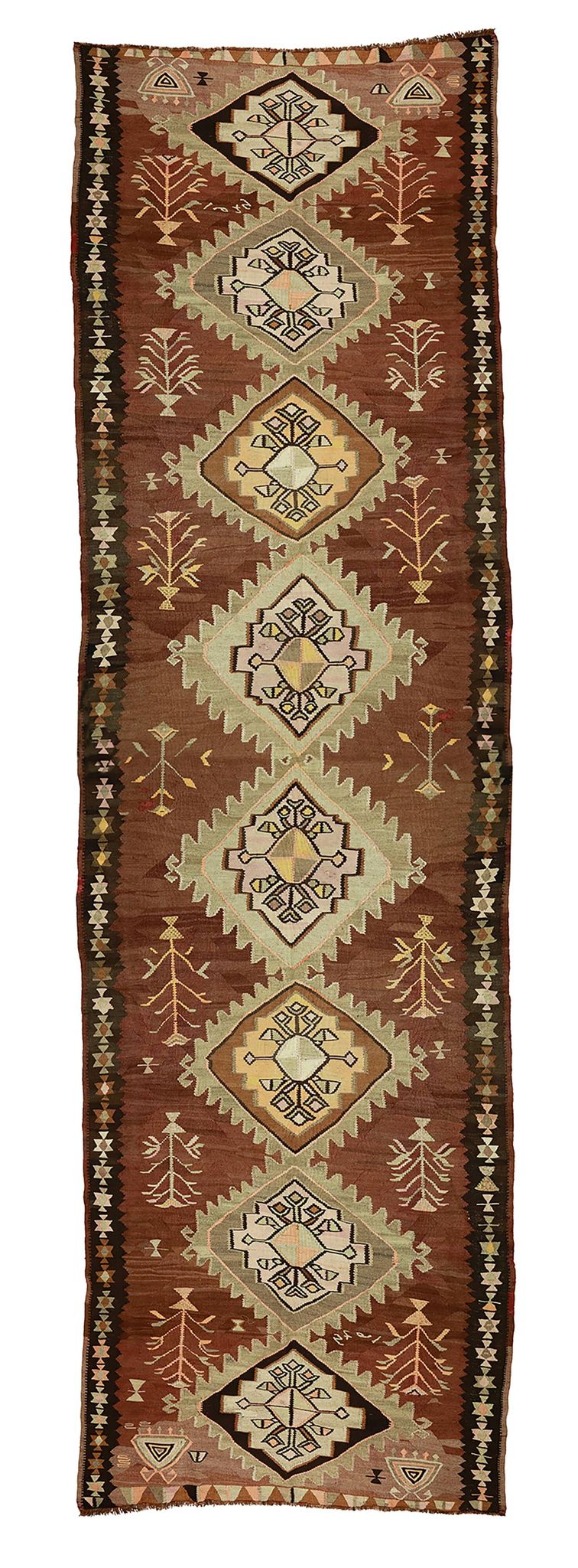 Grand Turkish Kilim Yoruk Vintage 174x435 cm Geometric Handwoven