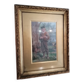 Painting of a young boy in the countryside