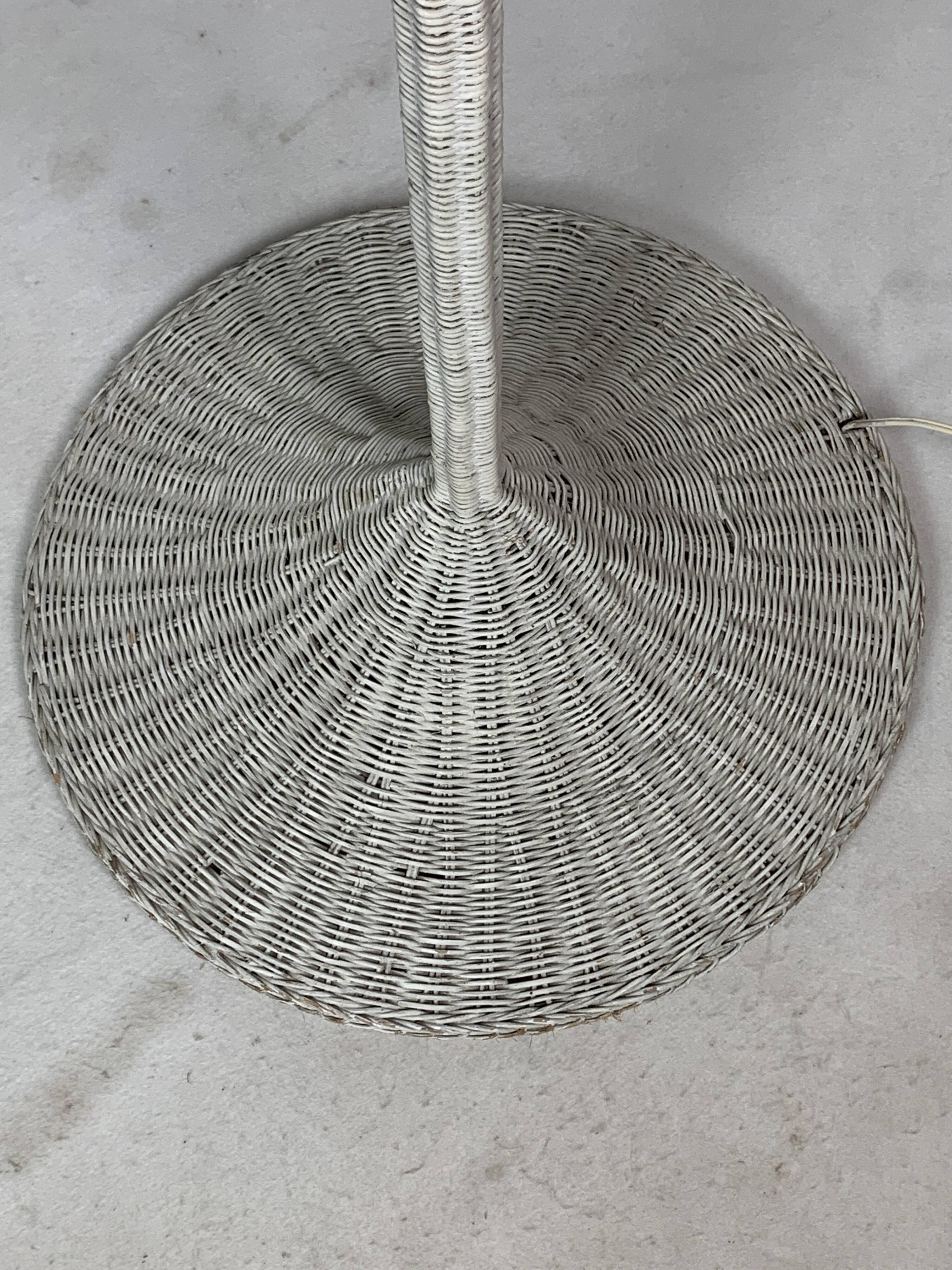 Mid-century French rattan wicker boho floor lamp, 1950s-1960s
