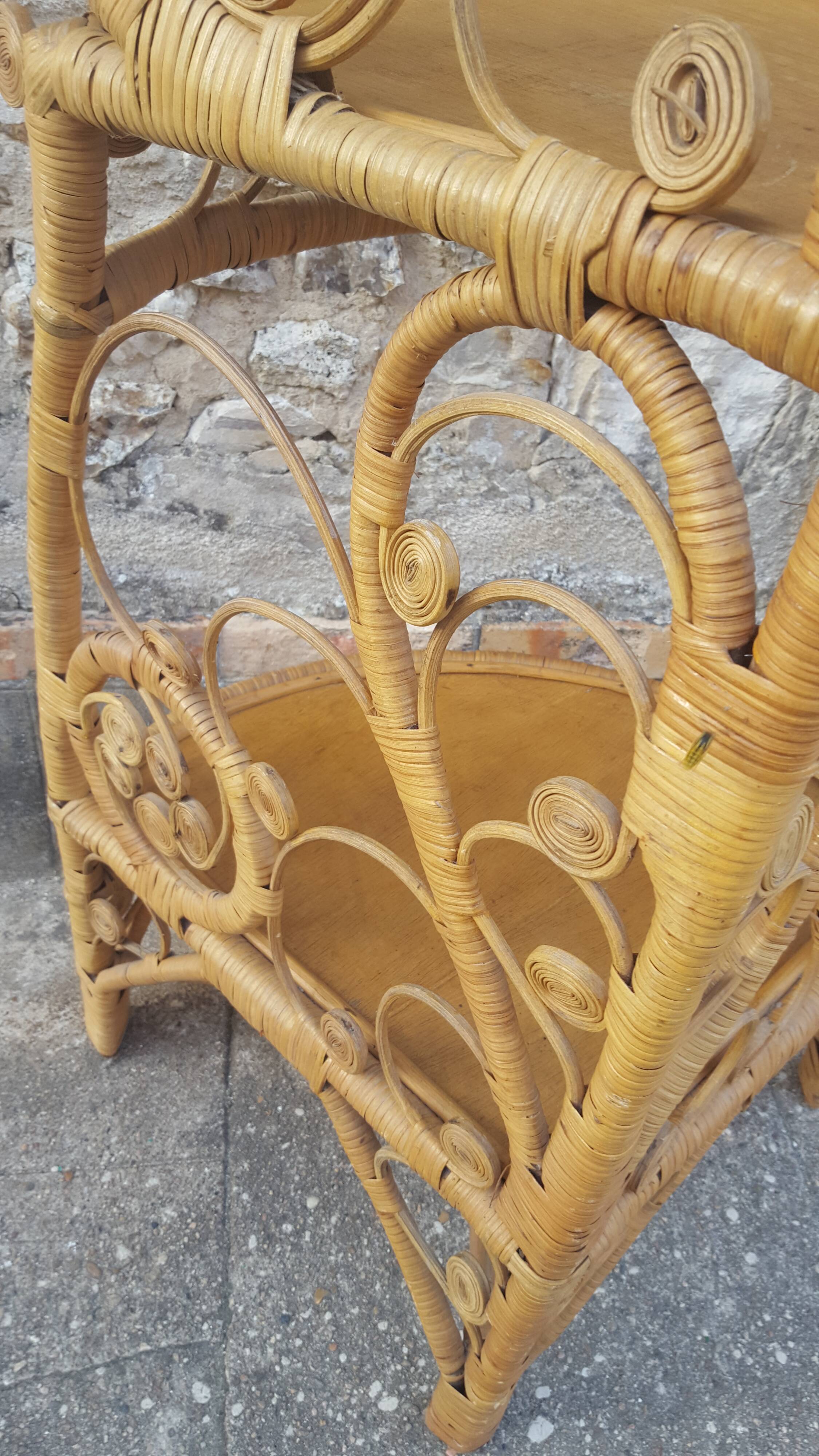 Vintage rattan notch shelf