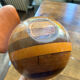 Large round wooden candle holder inlaid