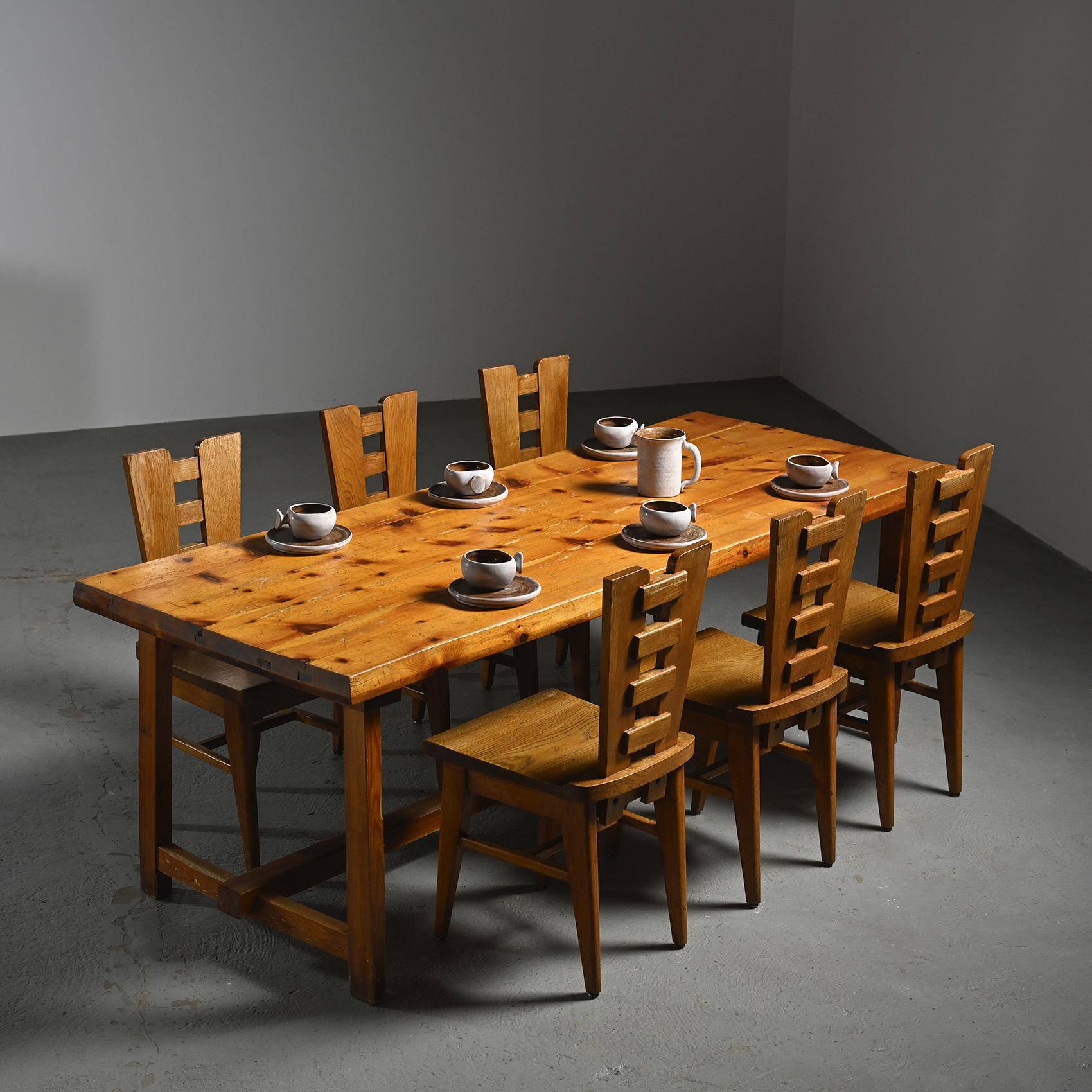 Ensemble de six chaises en chêne par Henry Jacques Le Même, France vers 1940