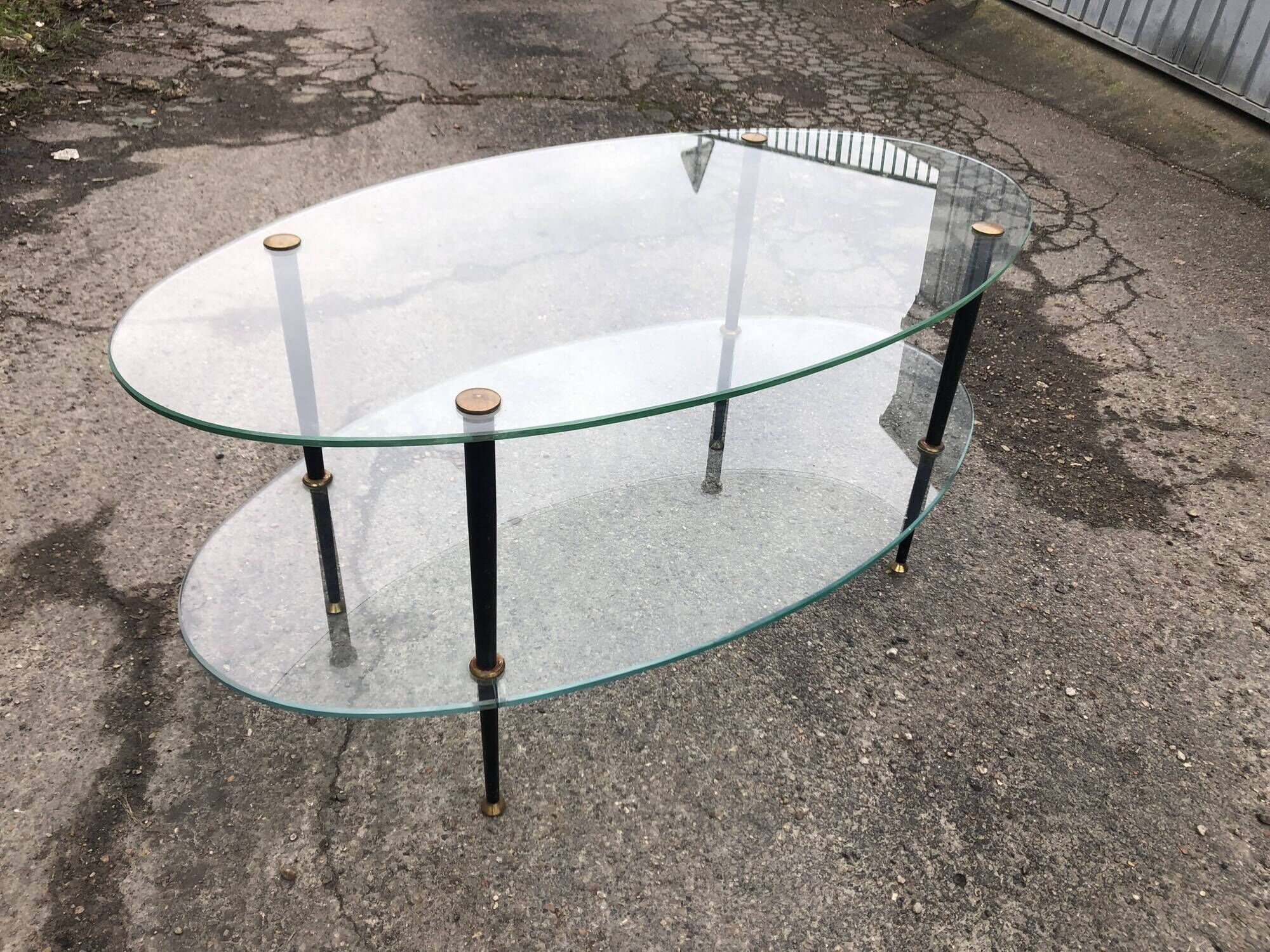 Glass coffee table double top dlg of Edoardo Paoli 50s