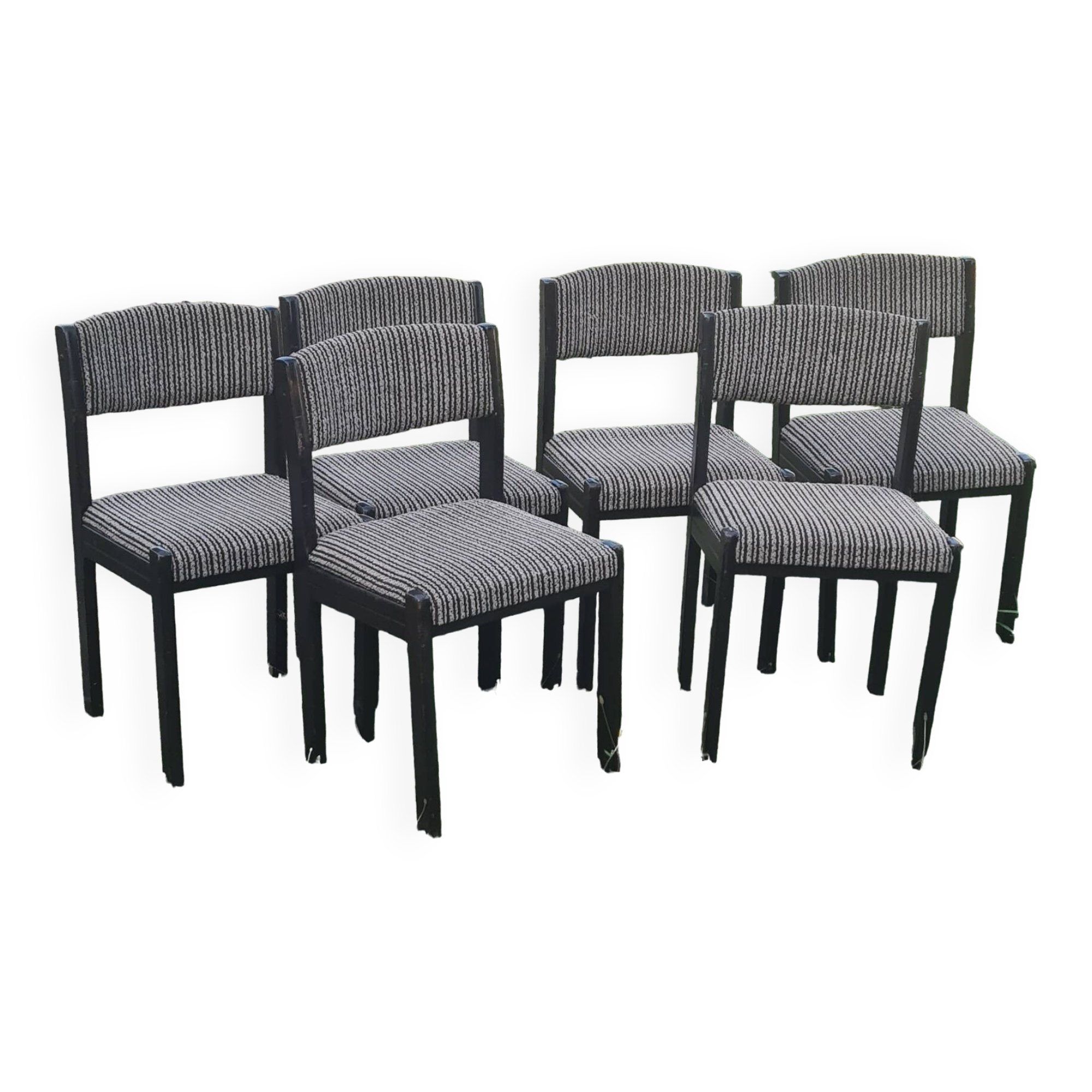 Vintage baumann chairs from the 60s upholstered. set of 6 antique chairs stamped bauman