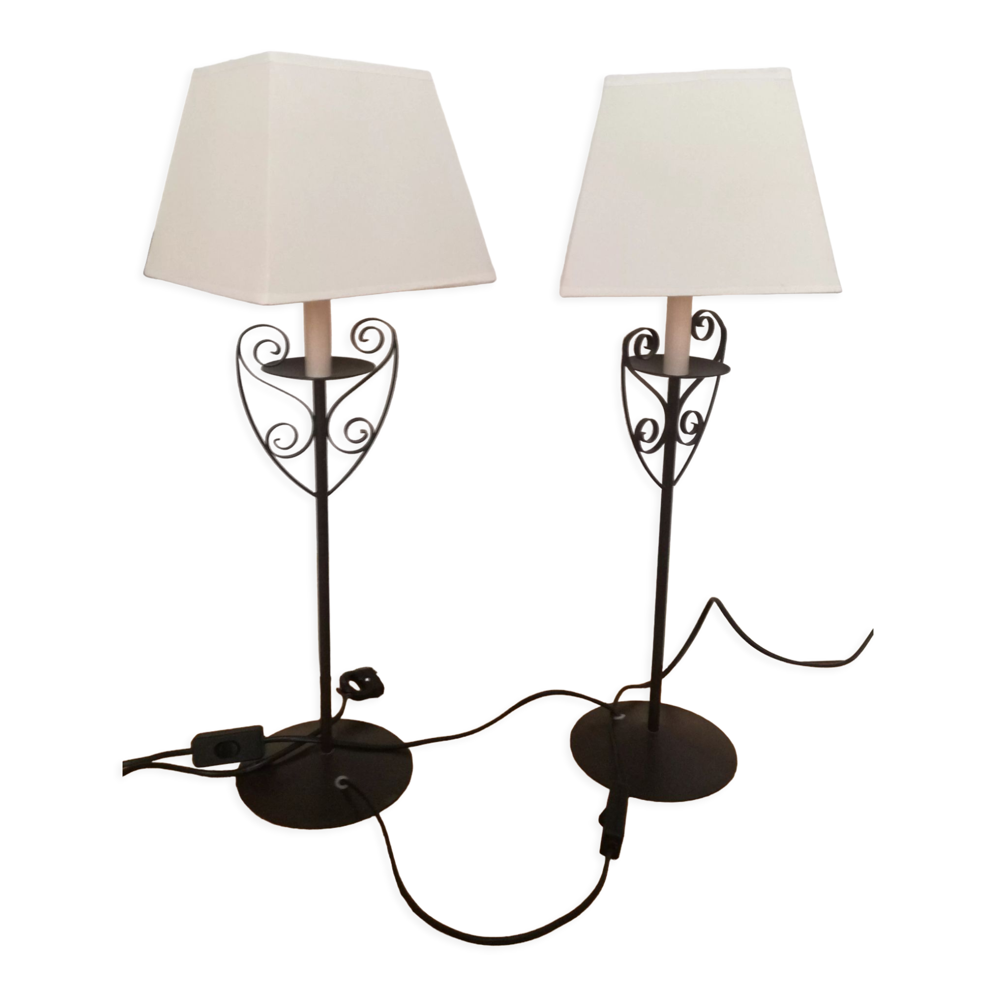 Pair of metal lamps with lampshade