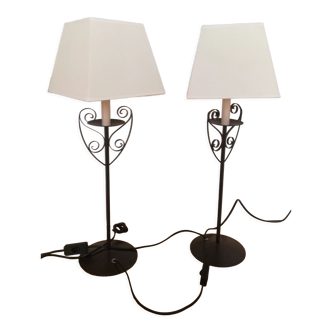Pair of metal lamps with lampshade