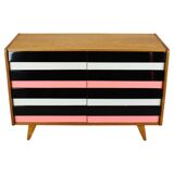Restored 1960 chest of drawers by Jiroutek in oak with color-block drawers