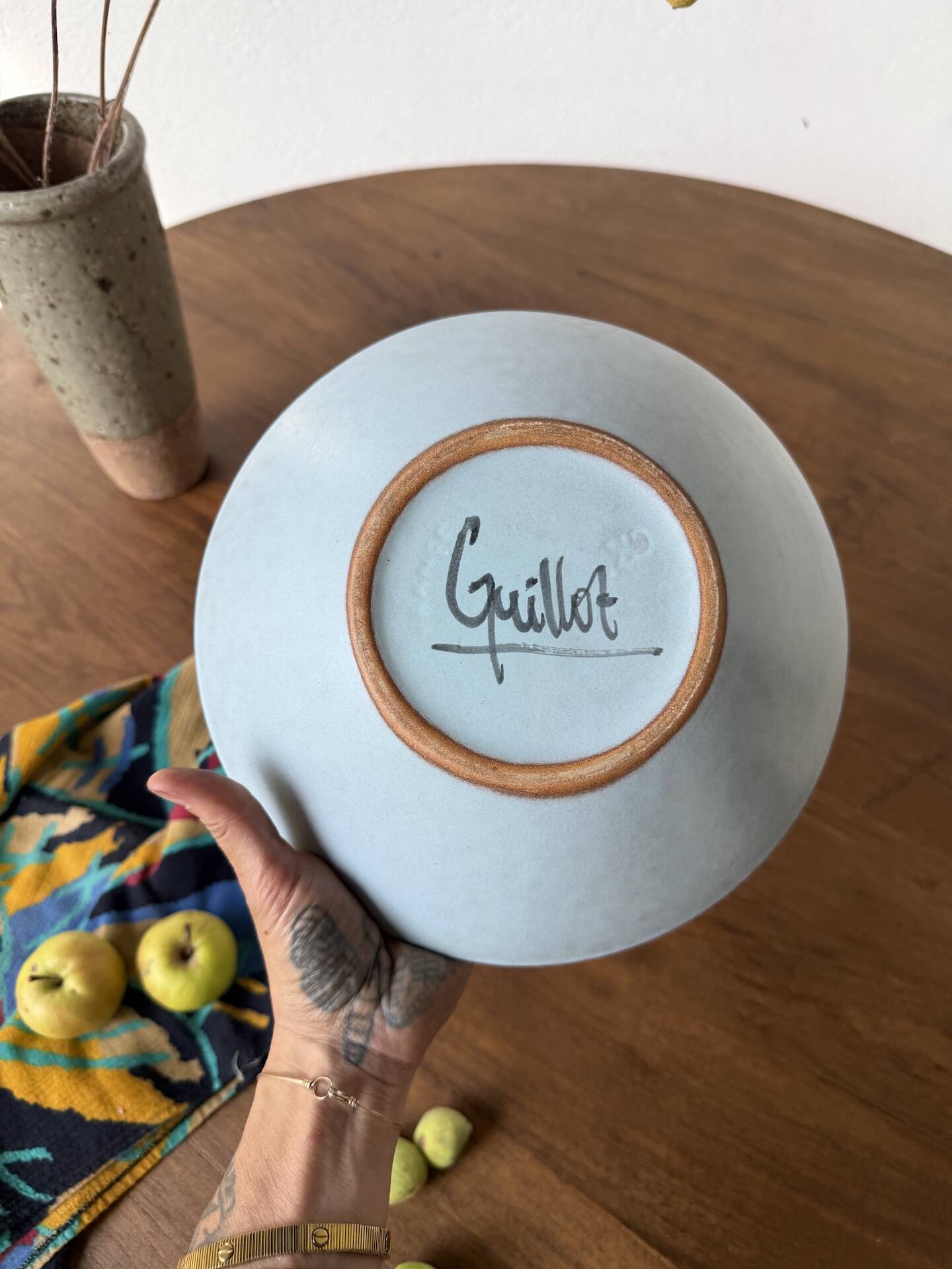 Blue stoneware plate Dominique Guillot Vallauris 1960