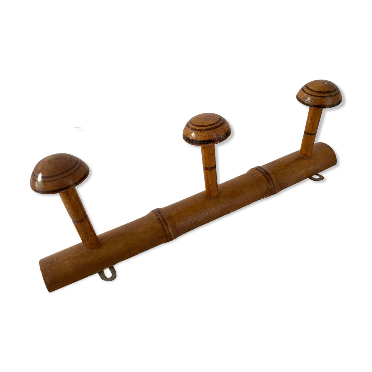 Vintage wooden wall coat rack 3 hooks bamboo rattan pattern