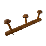 Vintage wooden wall coat rack 3 hooks bamboo rattan pattern