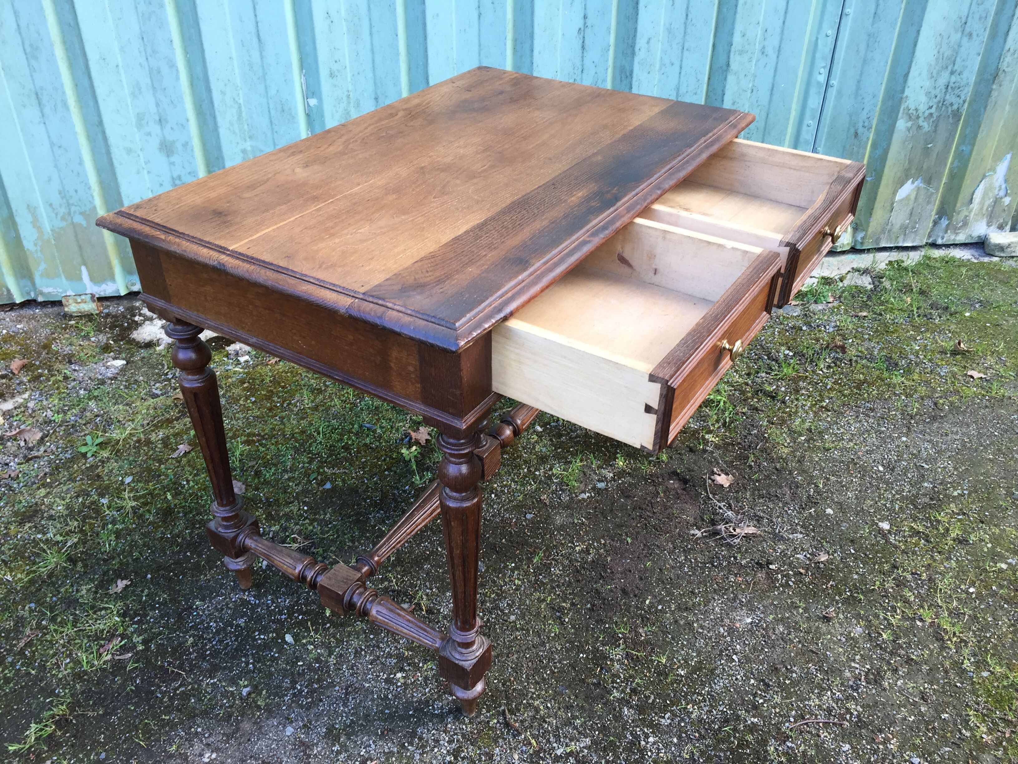 Vintage oak desk table with 2 drawers