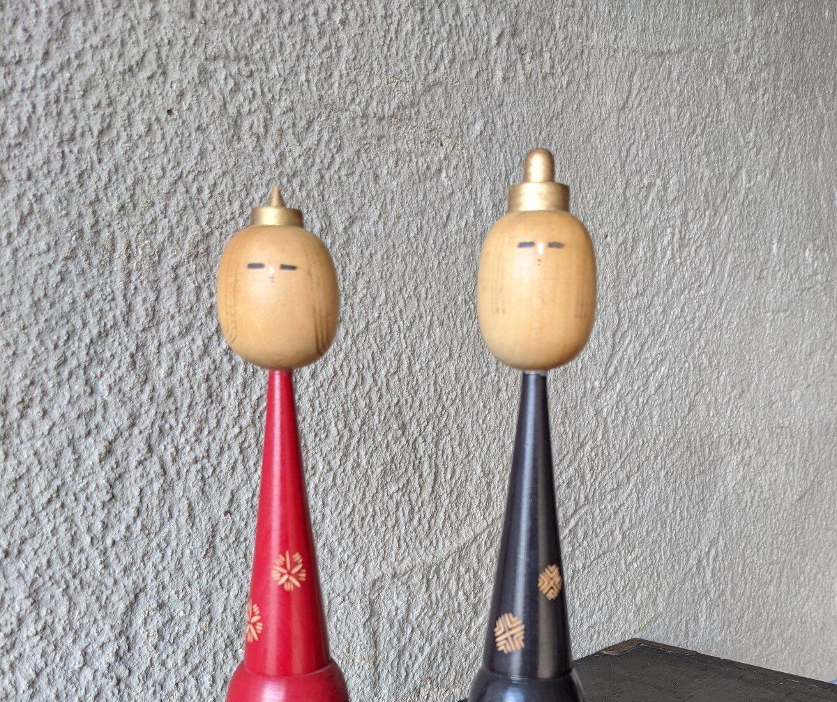 Imperial couple two kokeshis dolls circa 1970 Japan