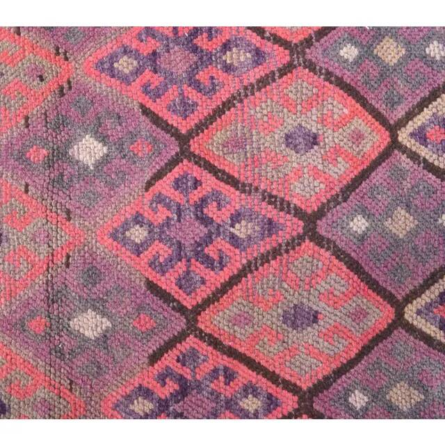 1970s vintage Turkish hand-knotted wool cotton pink runner rug 87x395