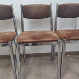 Suite of 4 chairs 70s chrome metal and velvet
