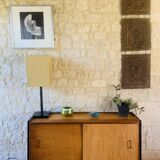 Small vintage row with sliding doors, metal legs Circa 50's