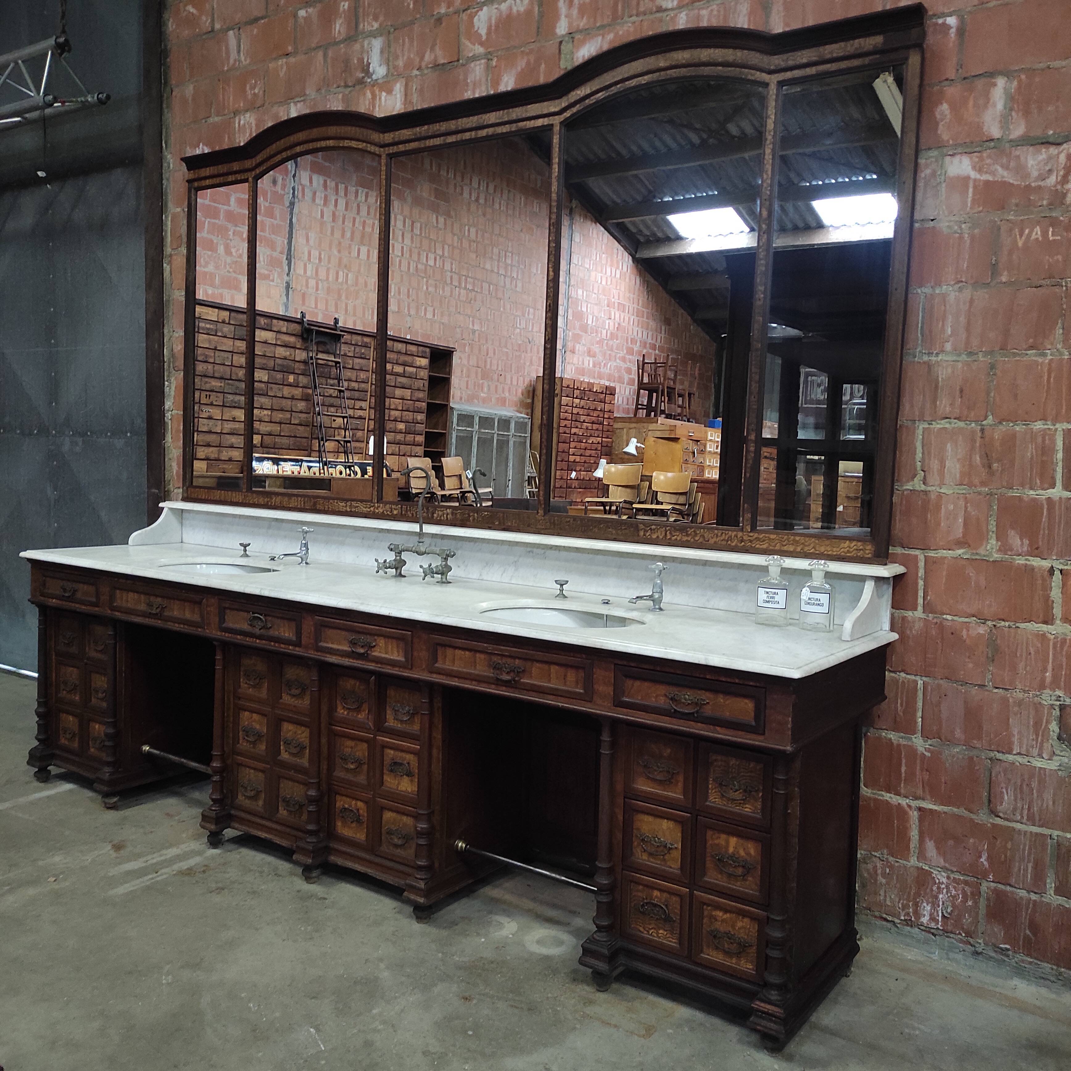 1930s Barber Cabinet | Double Salon Unit with Marble & Mirror