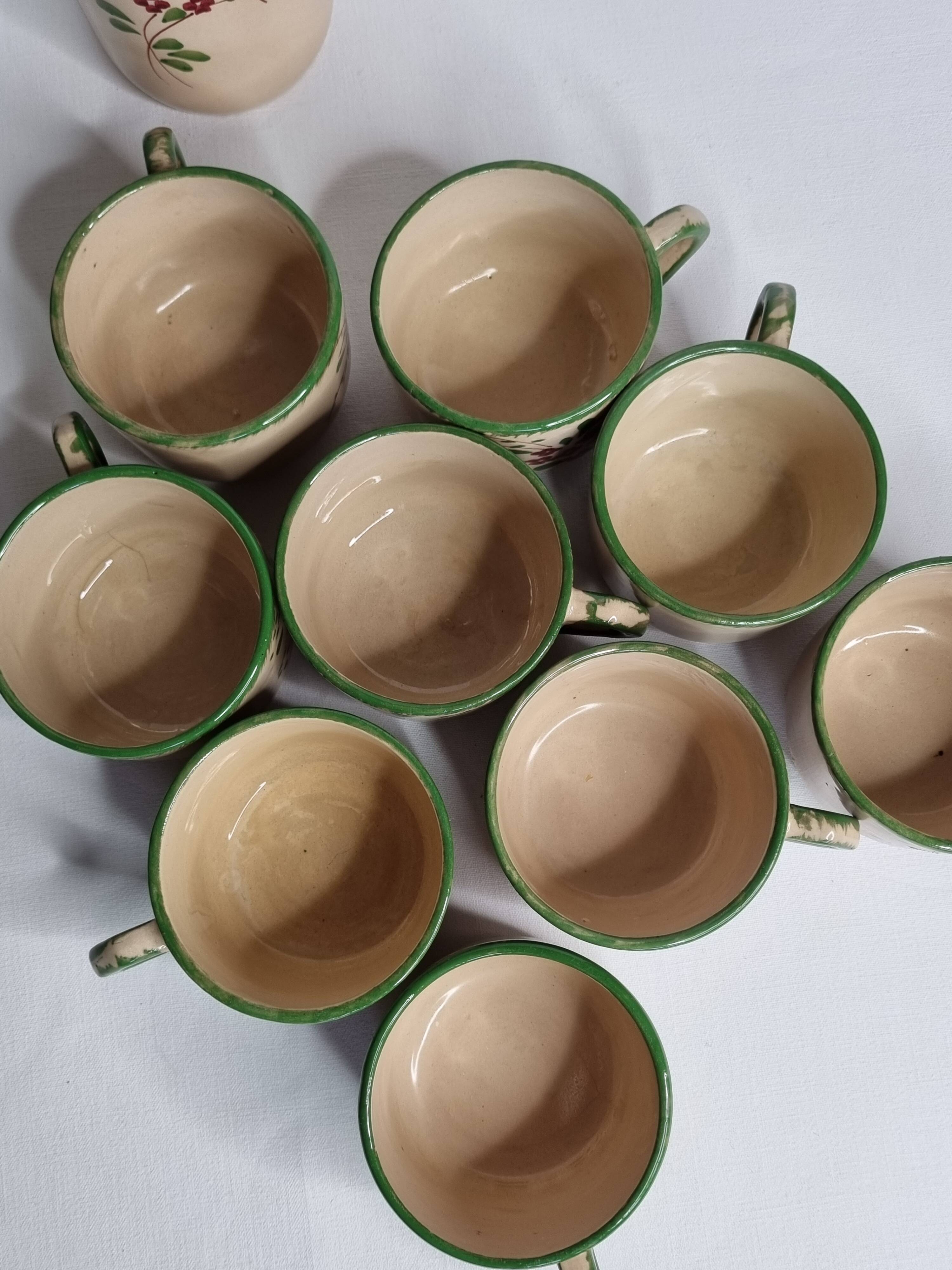 Enamelled earthenware coffee service, Jemappes, Belgium, 9 cups