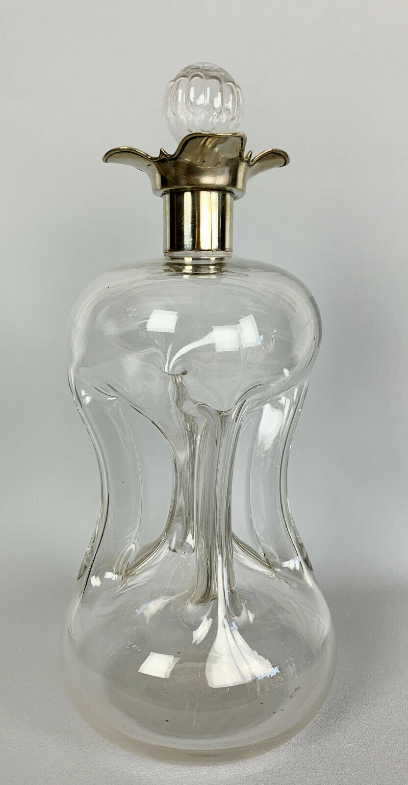 Blown glass carafe and silver frame