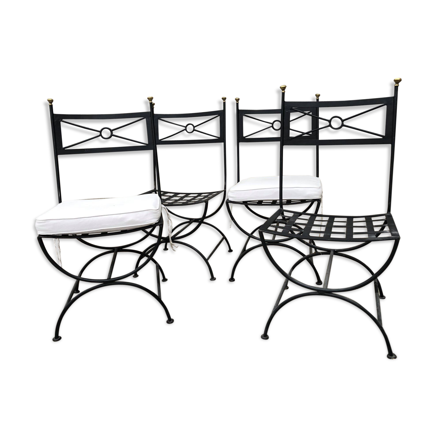 Lot of 4 wrought iron chairs and bronze from Roche Bobois