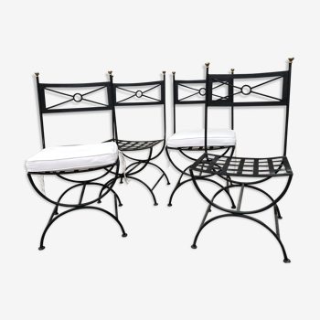 Lot de 4 chaises en fer forgé et bronze de chez Roche Bobois