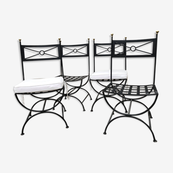 Lot of 4 wrought iron chairs and bronze from Roche Bobois