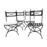 Lot of 4 wrought iron chairs and bronze from Roche Bobois