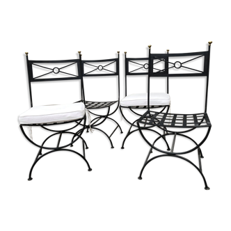Lot of 4 wrought iron chairs and bronze from Roche Bobois