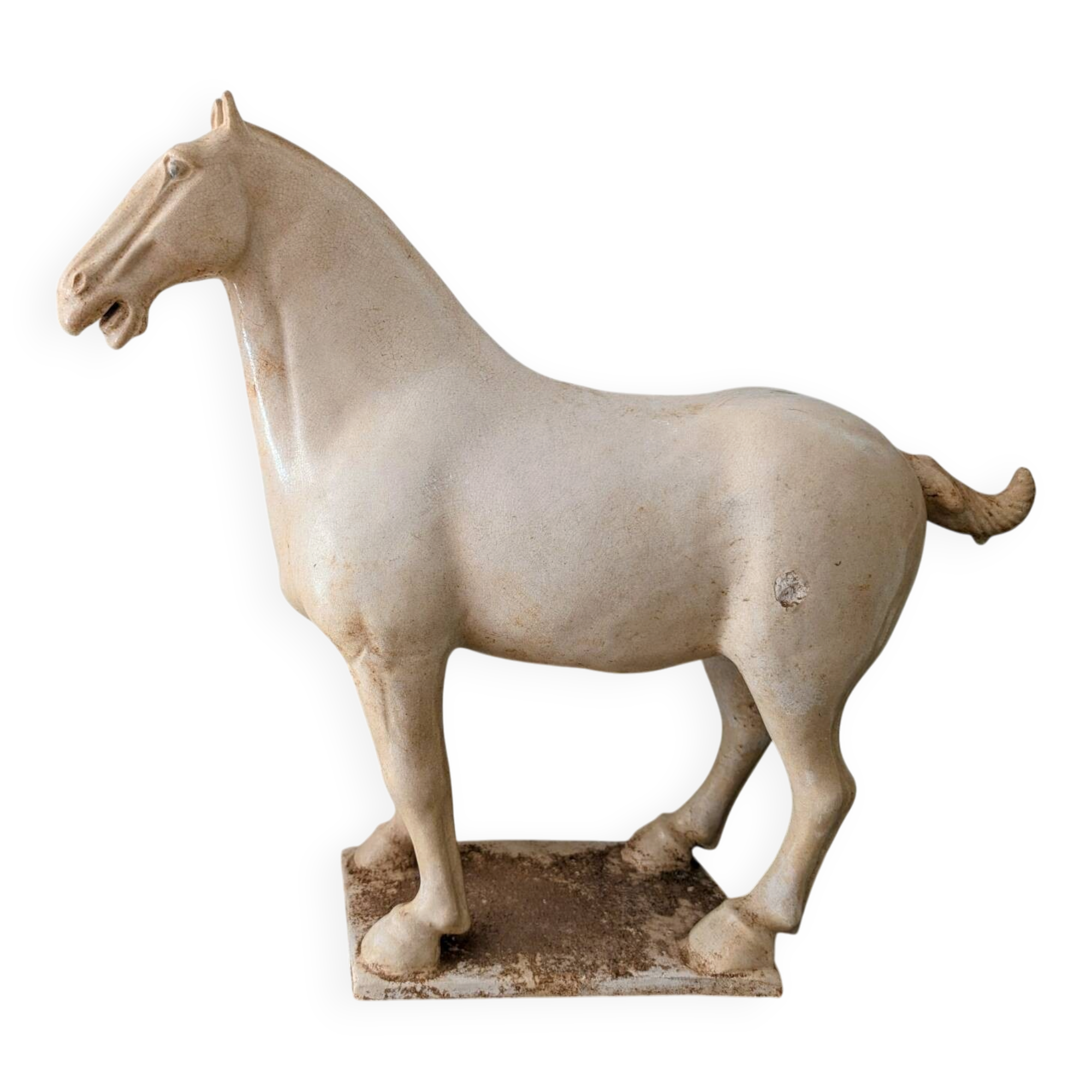 Large Tang-style horse in crackled ceramic 40 cm