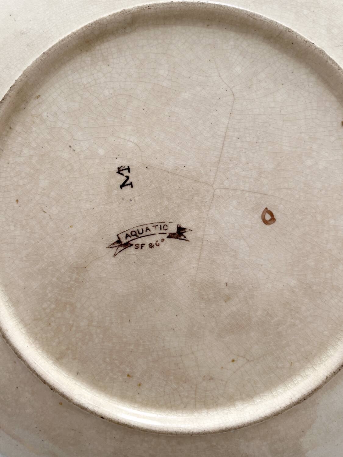 Antique polychrome ironstone plate with bird motif "Aquatic" SF&co