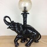 Elephant lamp and palm tree in black resin