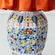 Polychrome Dutch Delft Table Lamp, Tichelaar Makkum, with New Loose Pleat Silk Shade