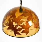 Rare, large 1970s Italian resin pendant lamp with embedded maple leaves
