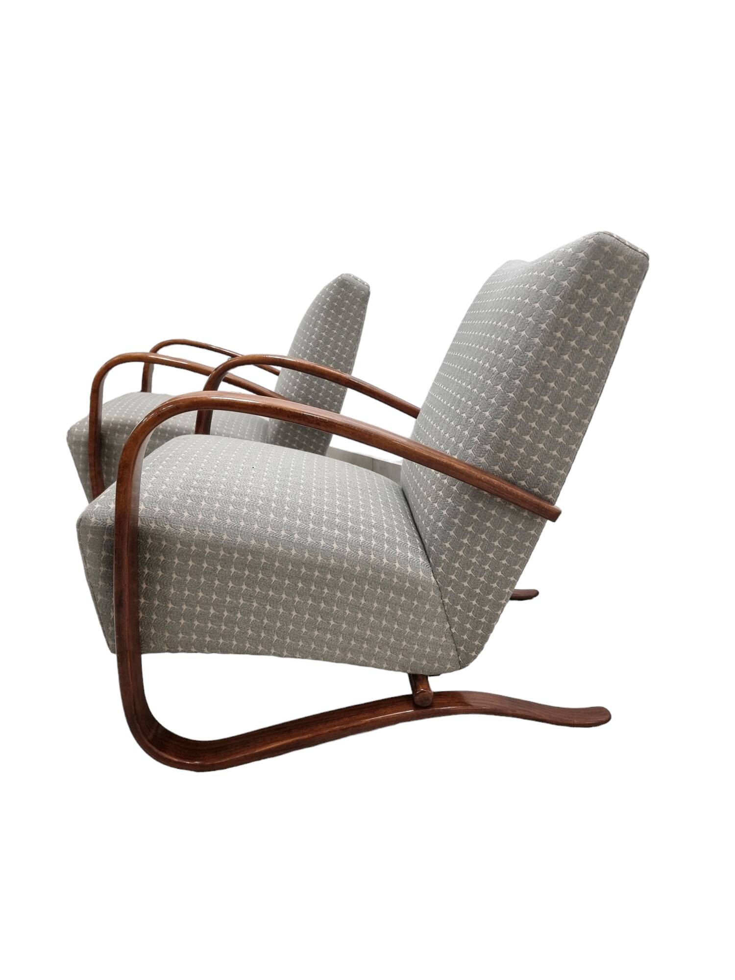 Pair of Art Deco J. Halabala H 269 armchairs, 1930s Czech