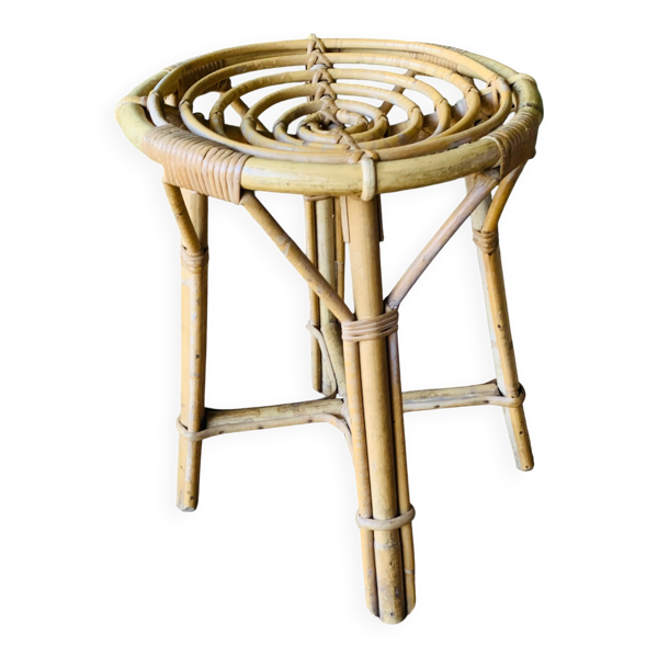 Tabouret en rotin vintage années 1960