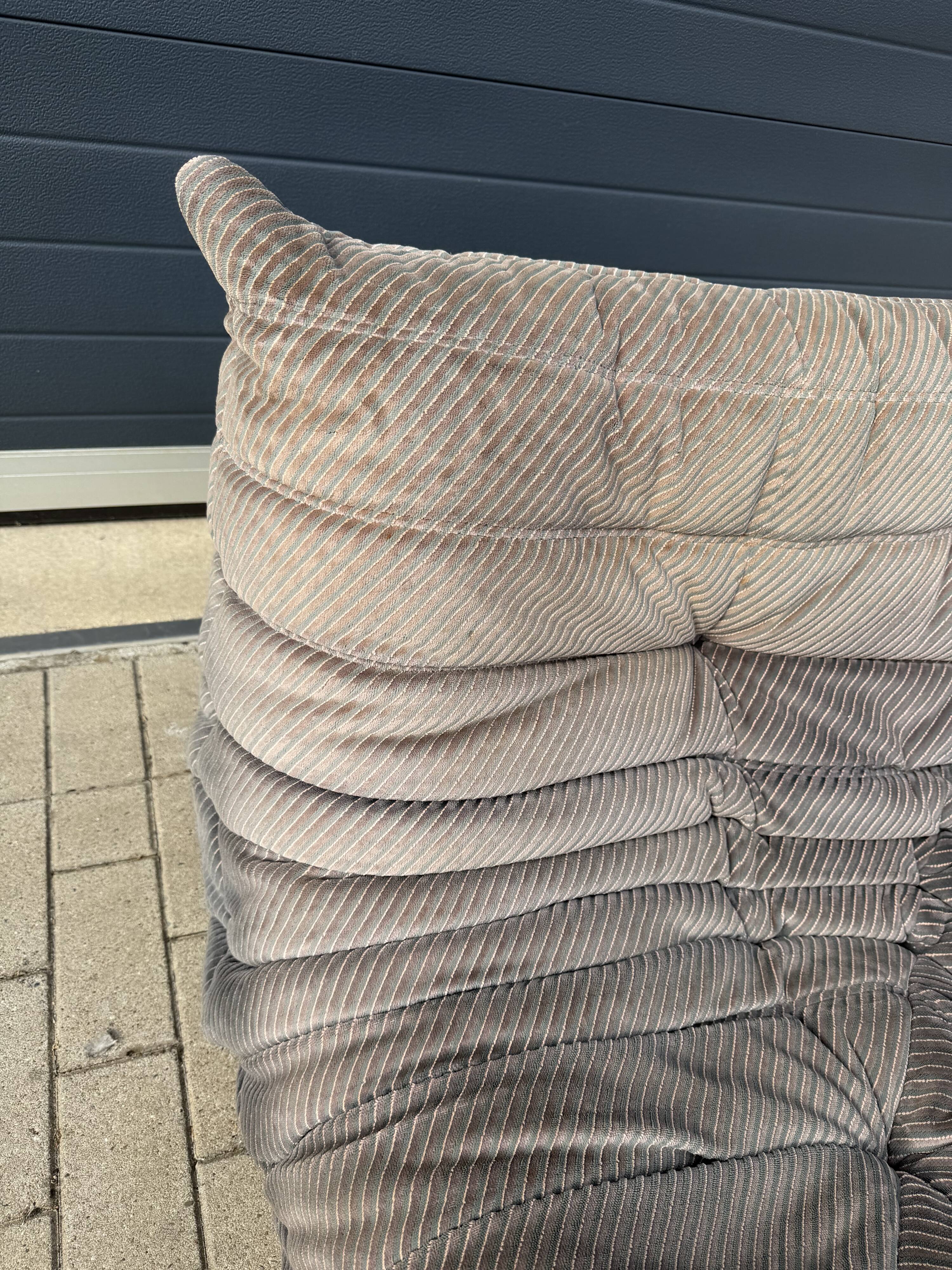 100% authentic Ligne Roset Togo 2-seater & corner diagonal striped fabric