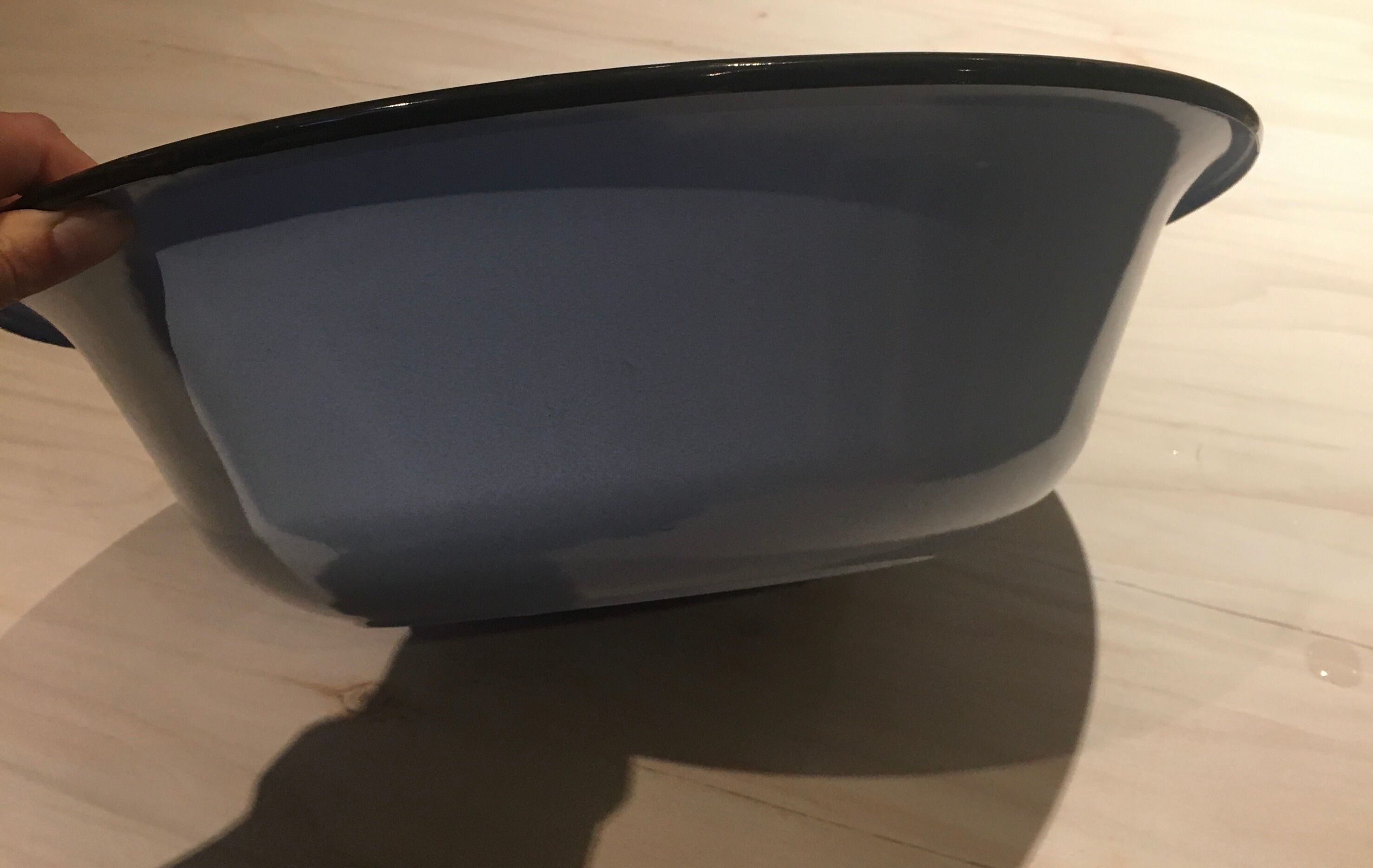 Light blue enamelled sheet metal basin