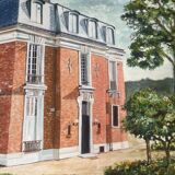 Old Oil Painting Canvas Manor Castle Holiday Home 87x62cm