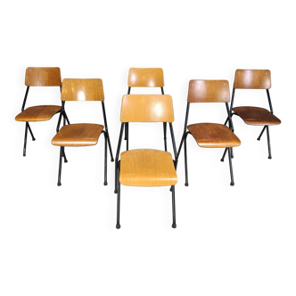 6 chaises de salle à manger post-modernes en contreplaqué, années 1970