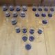 Set of 23 Stemmed Glasses Transparent Glass + Cobalt Blue Stems Vintage