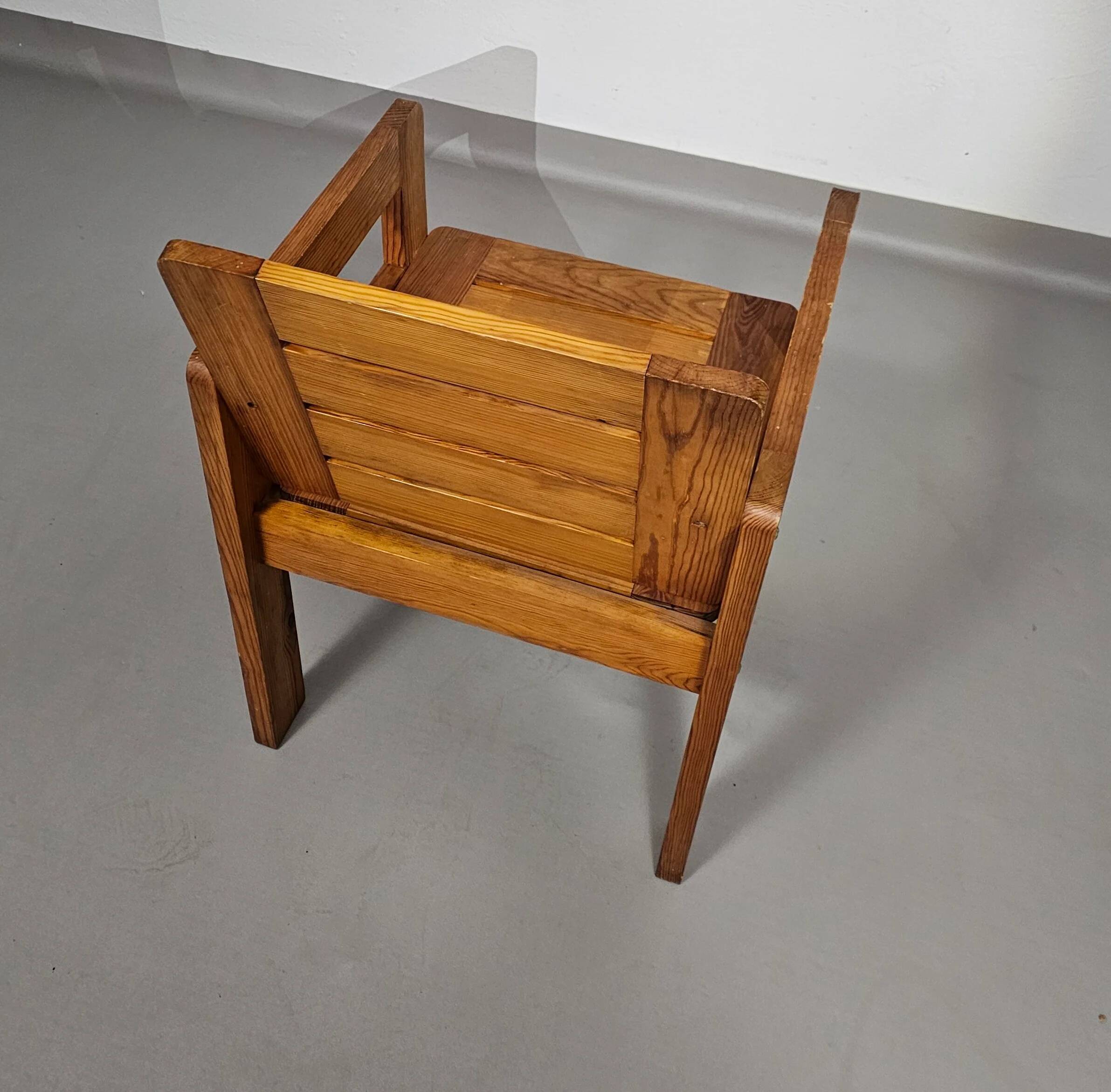 Pine wood chair 1970s with foldable seat
